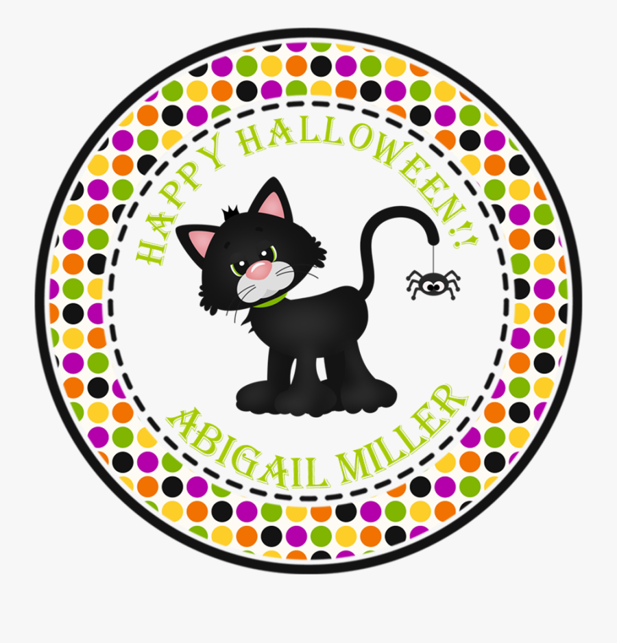 Black Cat Halloween Stickers Or Favor Tags - Halloween, Transparent Clipart