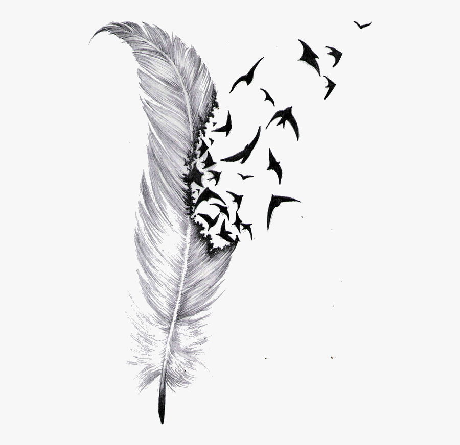 Tattoo Feather Drawing Bird Cover-up Download Hq Png - Feather With Birds Tattoo Design, Transparent Clipart
