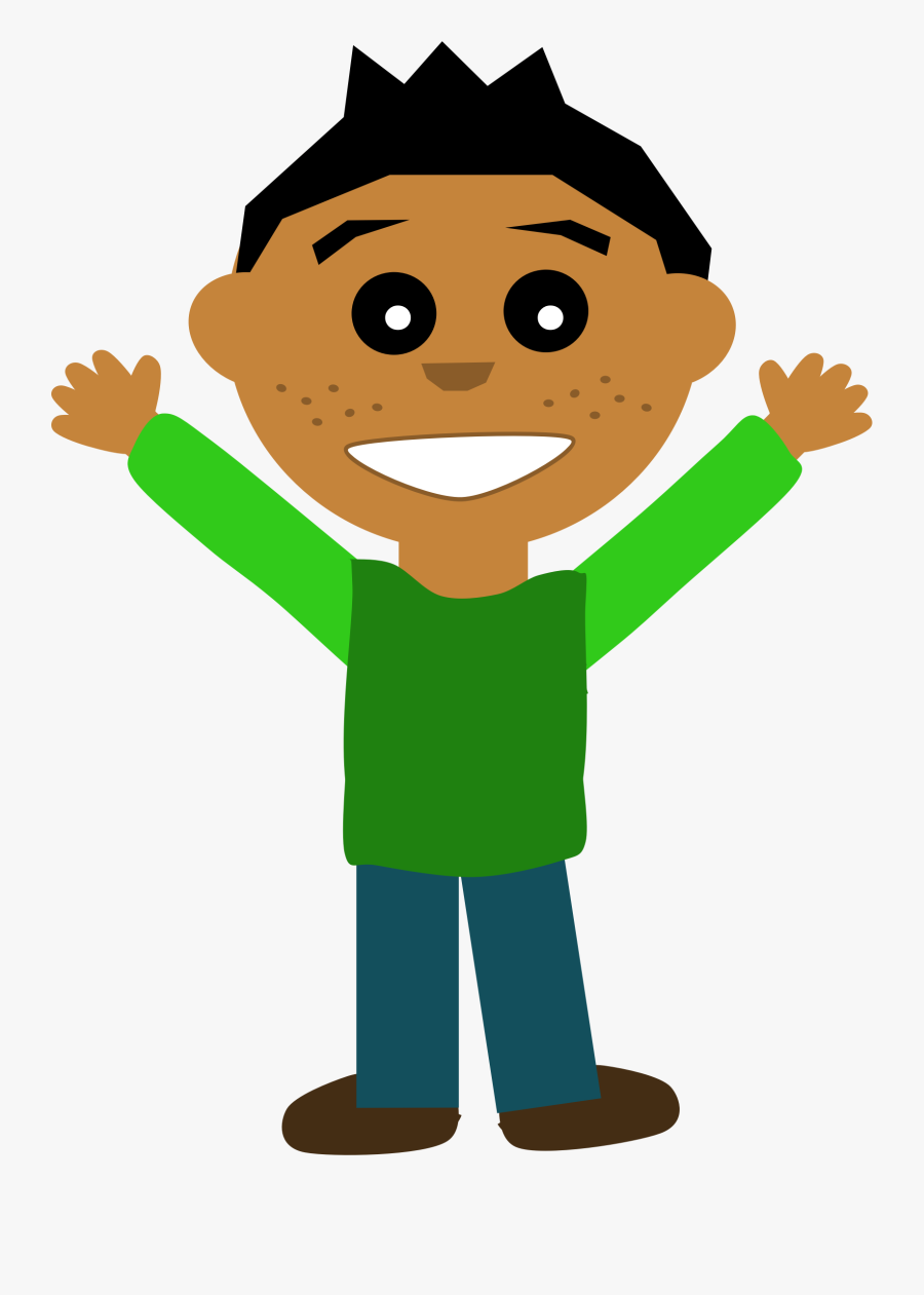 Clipart Of Happy, Boy And Open - Cartoon Boy With Green Clothes, Transparent Clipart