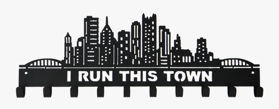 I Run This Town Skyline & Buildings Black 10 Hook Medal - Pittsburgh Medal Hanger, Transparent Clipart