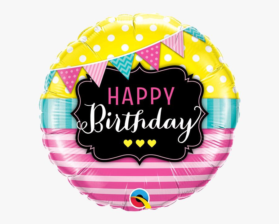 Happy Birthday Foil Balloons Pink Stripe, Transparent Clipart