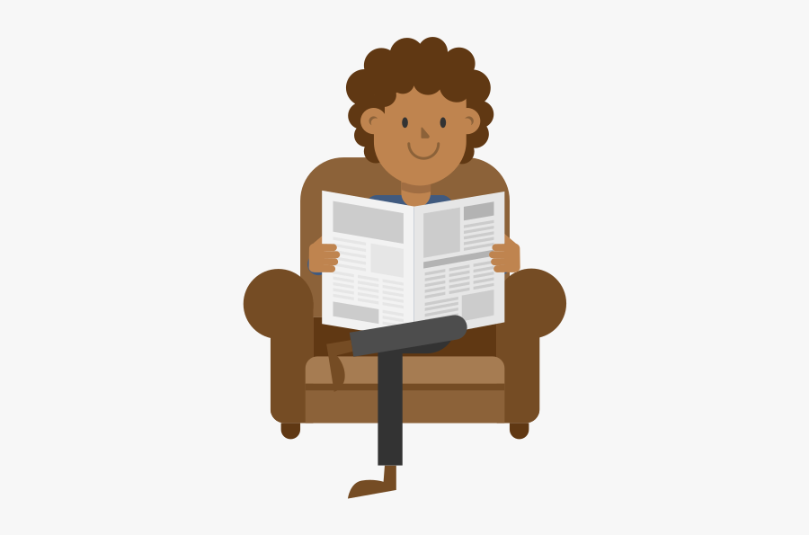 Cartoon Man Sitting On Couch Reading Newspaper, Transparent Clipart
