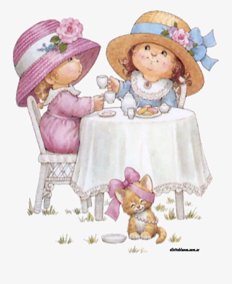 Little Girl Tea Party Clipart, Transparent Clipart