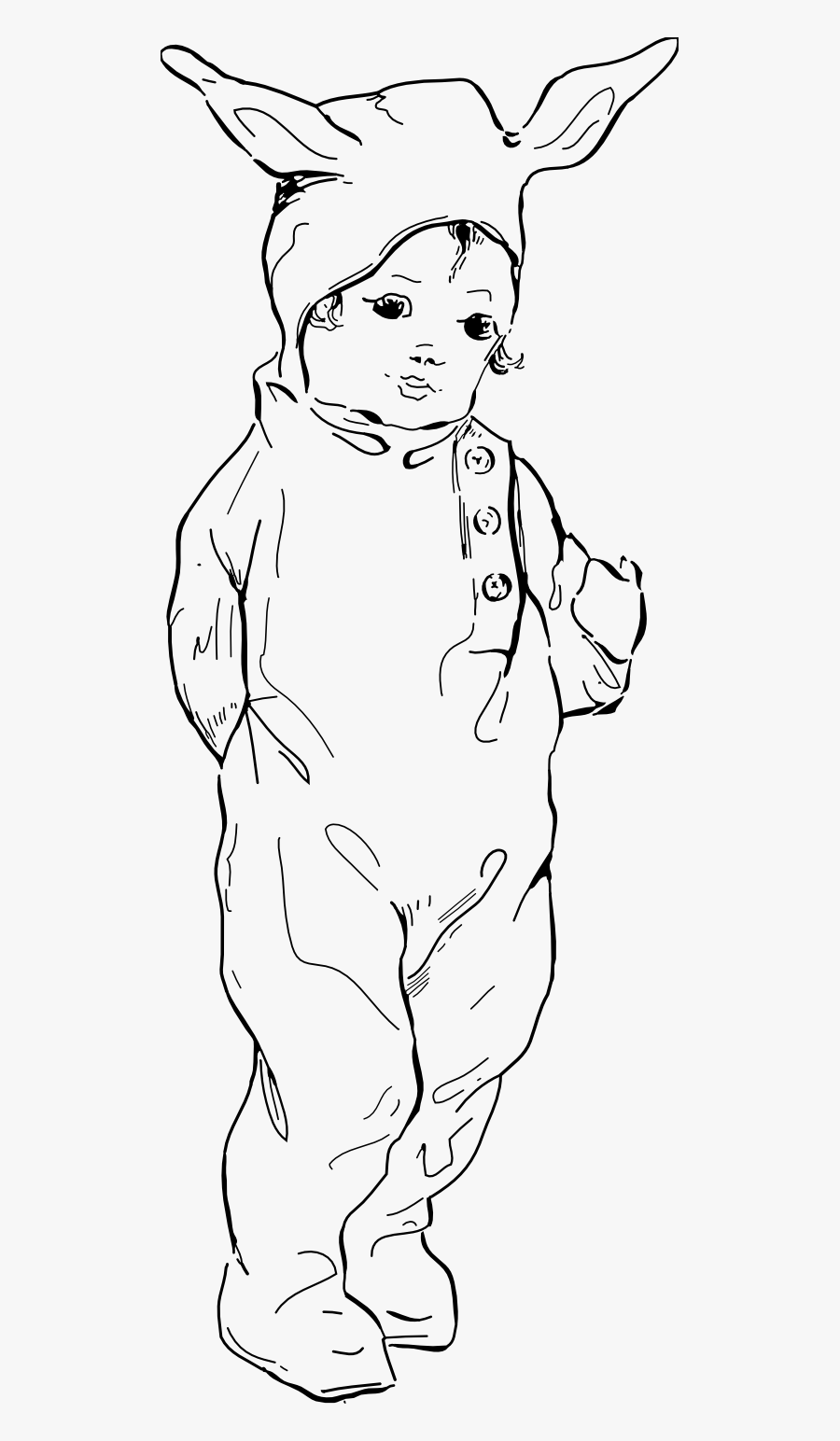 Bunny Suit Black White Line Art 555px - Rabbit, Transparent Clipart