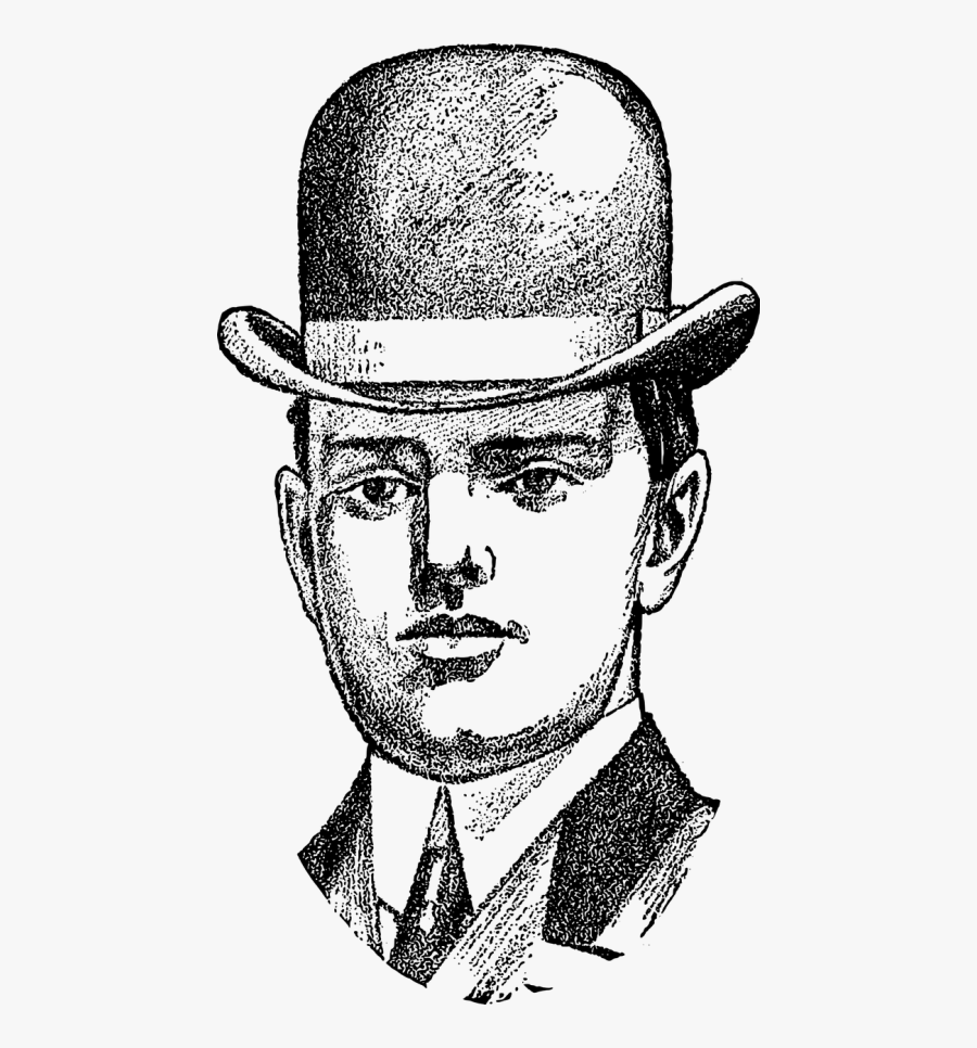Bowler Face Hat - Clipart Man With Hat, Transparent Clipart
