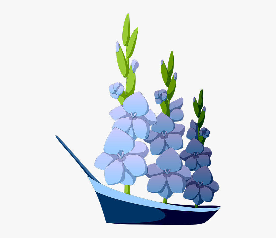 Gladiolus, Blue, Flowers, Ship, Sailboat, Three-masted, Transparent Clipart