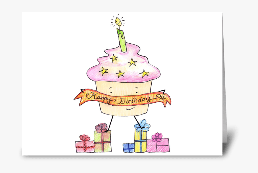 Happy Birthday Cupcake & Presents Greeting Card - Illustration, Transparent Clipart