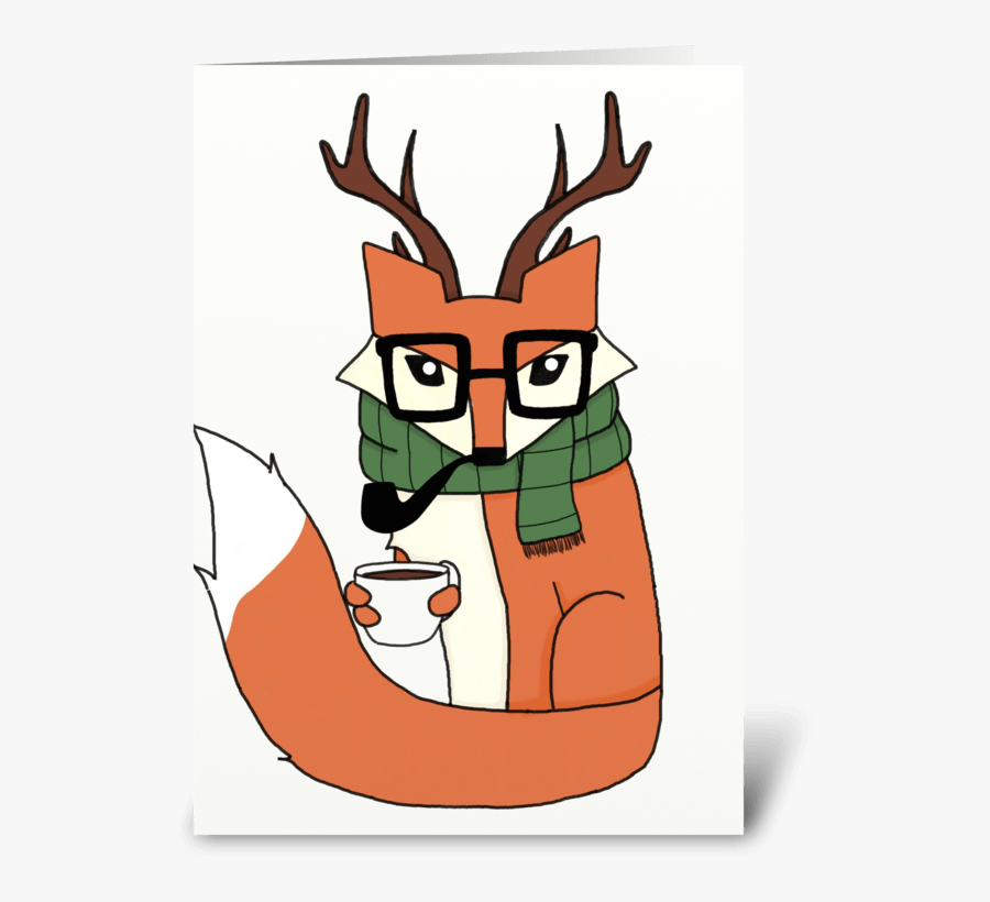 Hipster Fox Greeting Card - Cartoon, Transparent Clipart