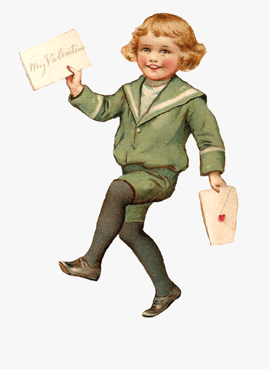 Vintage Boy With Valentine Letter - Png Vintage Boy, Transparent Clipart