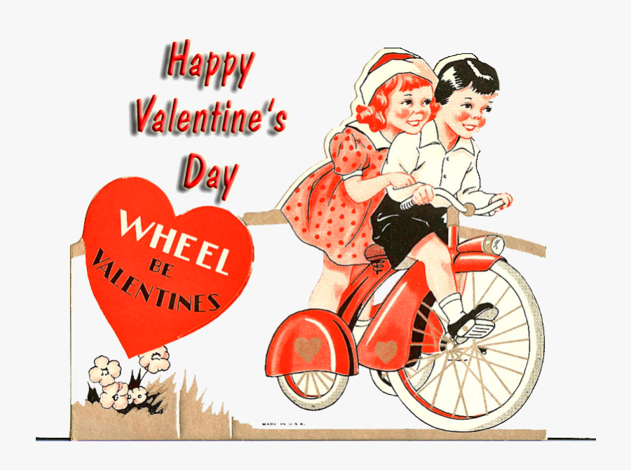 Vintage Valentines Bike Card, Transparent Clipart