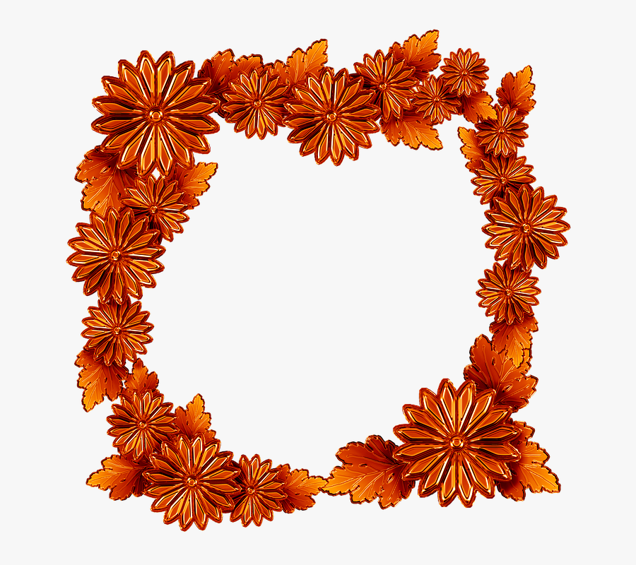 Copper, The Frame, Chrysanthemum Flowers, Leaf - Bingkai Bunga Gold Png, Transparent Clipart
