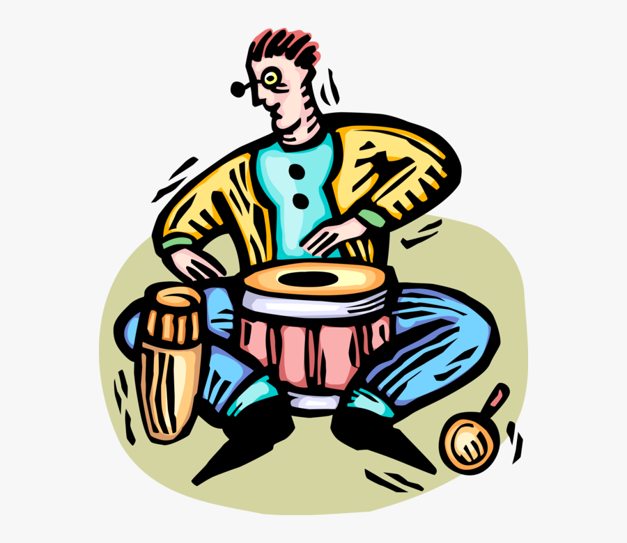 Vector Illustration Of Musician Plays Bongo Drums Musical, Transparent Clipart