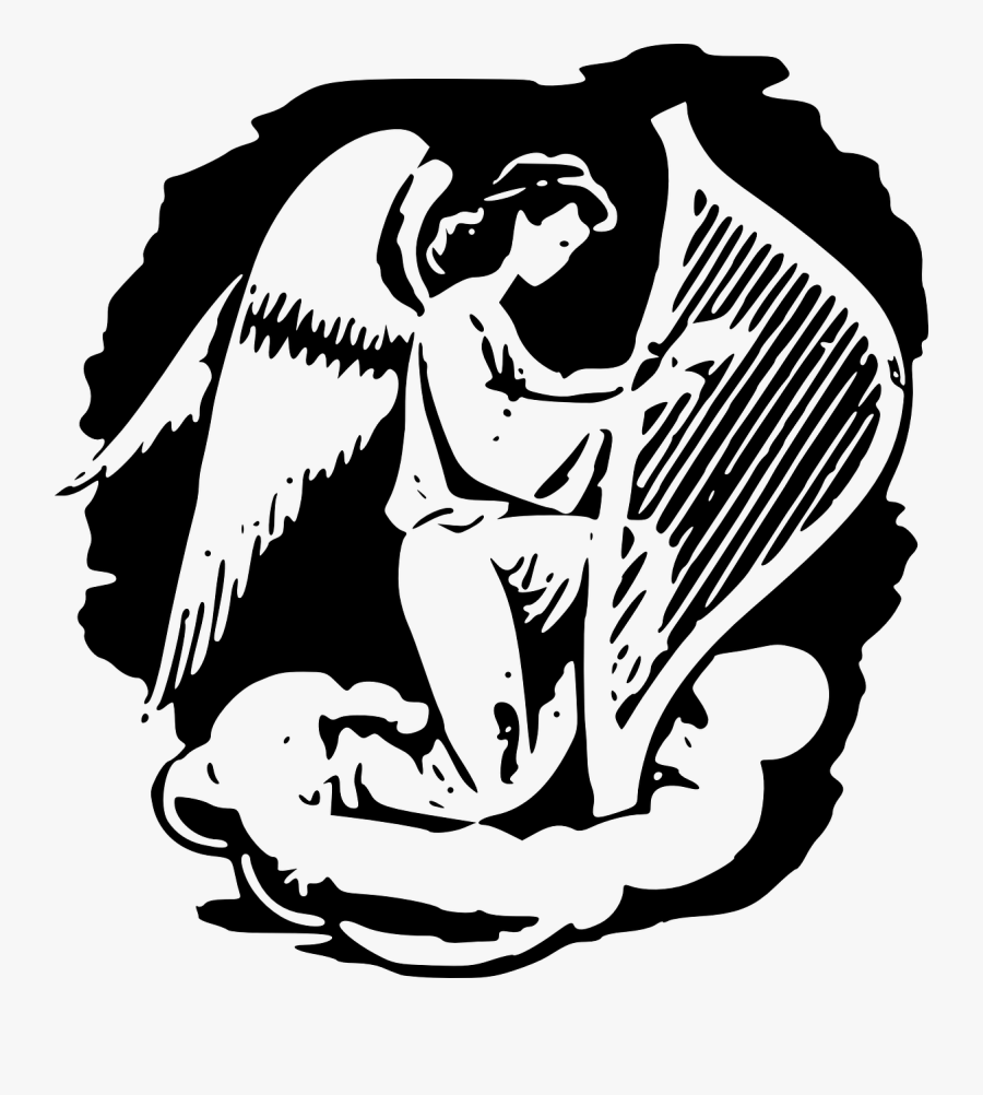 Free Vector Angel Playing Harp Clip Art - Angel Playing Harp, Transparent Clipart