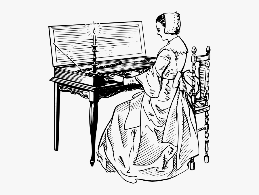 Free Vector Woman Playing A Clavichord Clip Art - Woman Playing A Piano Drawing, Transparent Clipart