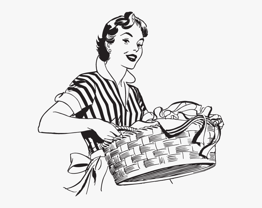 Lady With Laundry Basket Cartoon, Transparent Clipart
