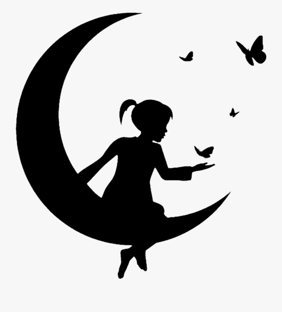 #freetoedit #silhouette #art #night #sky #moon #disney - Silhouettr Fille Sur La Lune, Transparent Clipart