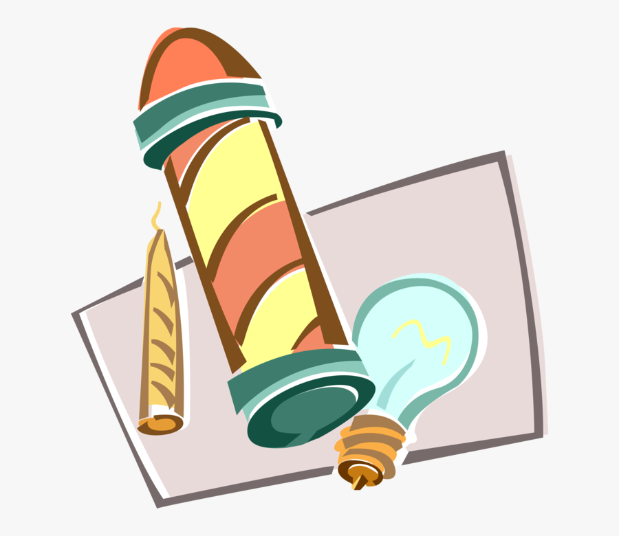 Vector Illustration Of Electric Light Bulb And Barber - Illustration, Transparent Clipart