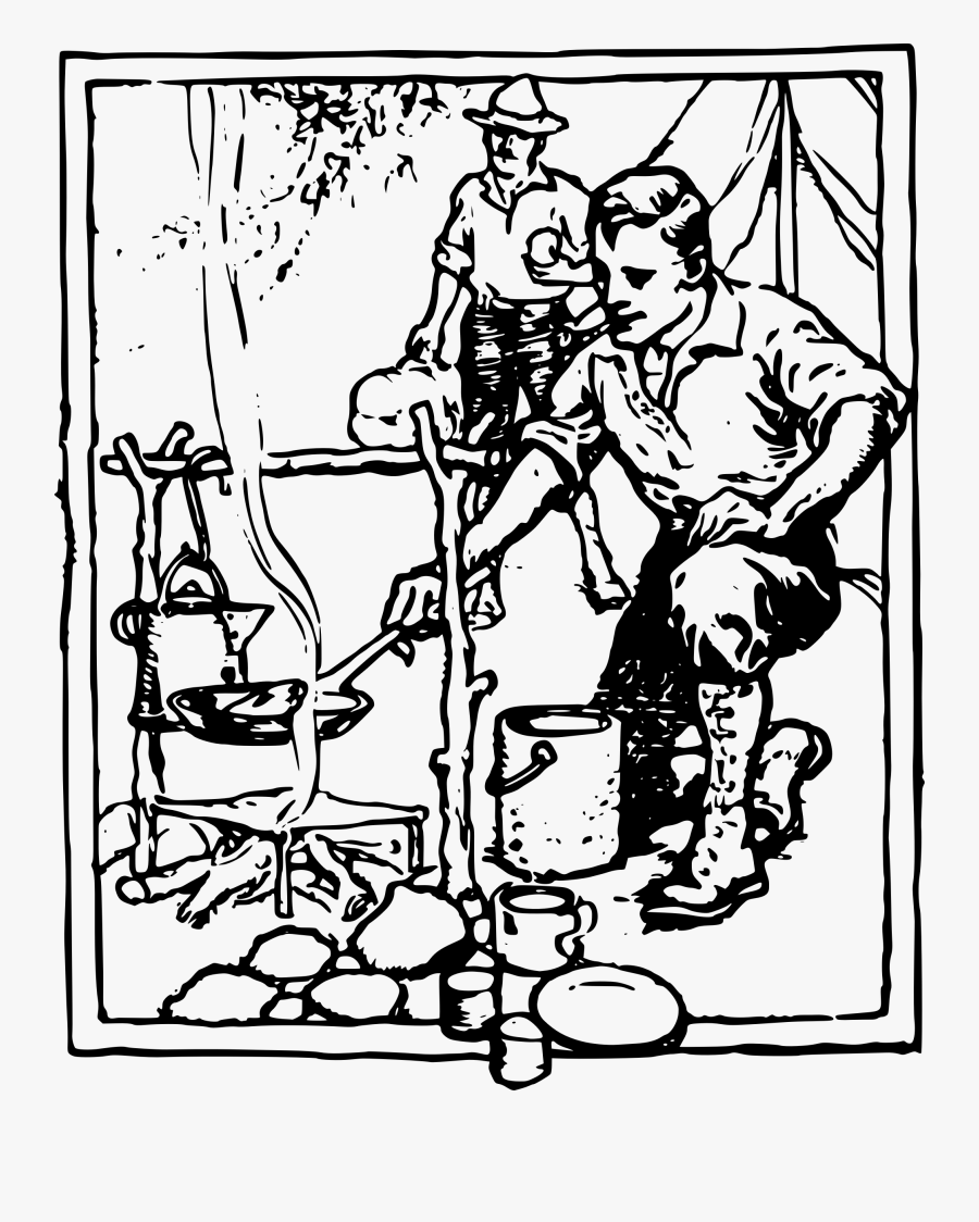 Man Camping Clip Arts - Camping Cooking Clipart Black And White, Transparent Clipart