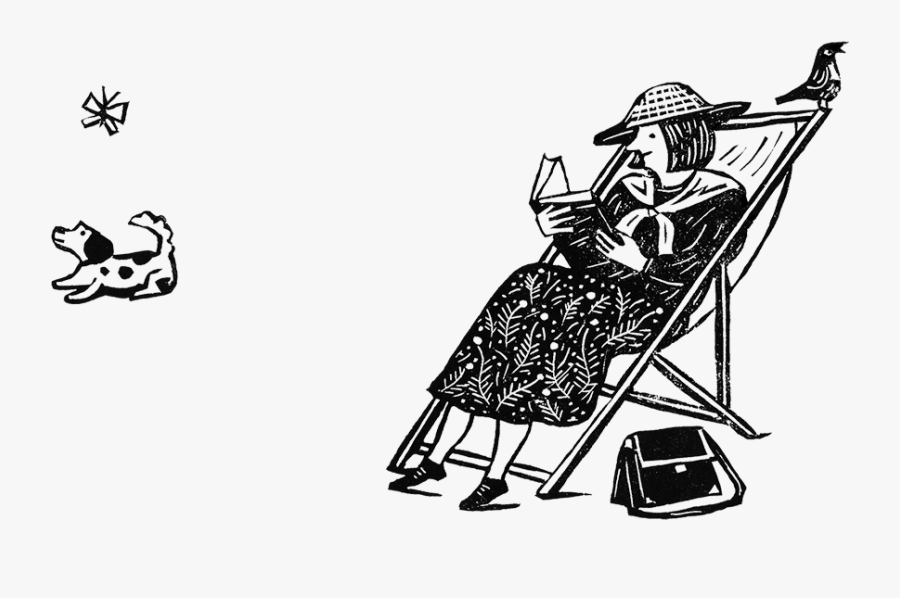 A Lady Relaxing In Her Deckchair With Her Dog - Cartoon, Transparent Clipart