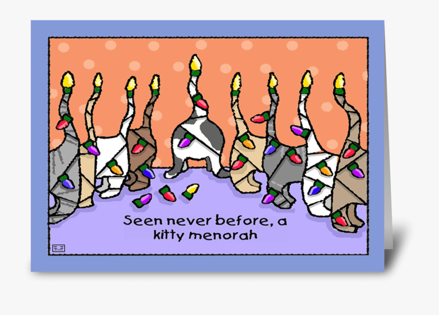 Kitty Menorah For Hanukkah Greeting Card - Cartoon, Transparent Clipart