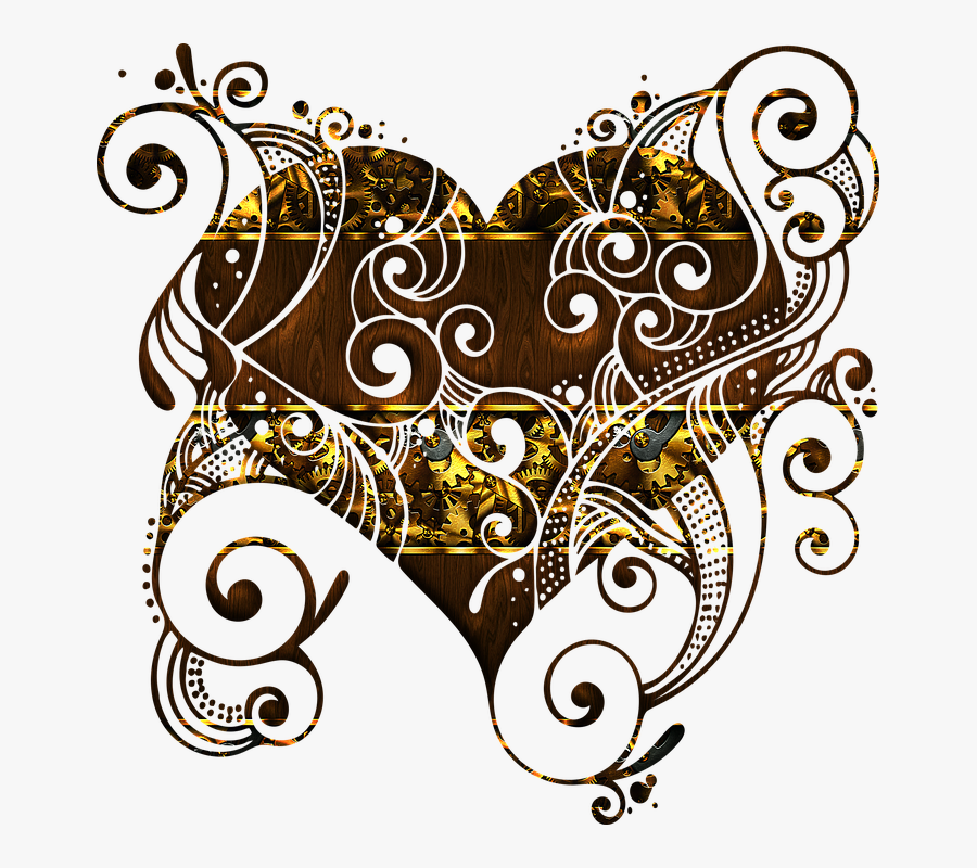 Flourish Heart Gold Plated Romantic Couple Love - Decorative Or Ornamental Art, Transparent Clipart