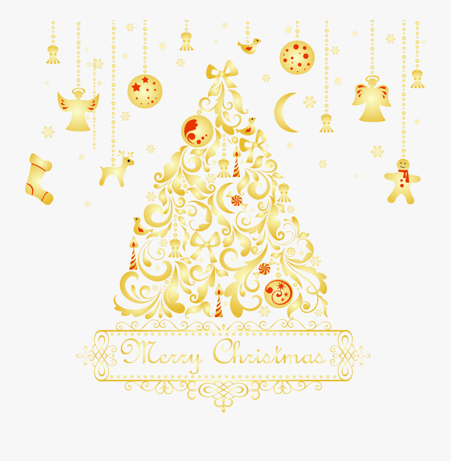 Large Tree With Ornaments - Golden Christmas Tree Transparent, Transparent Clipart