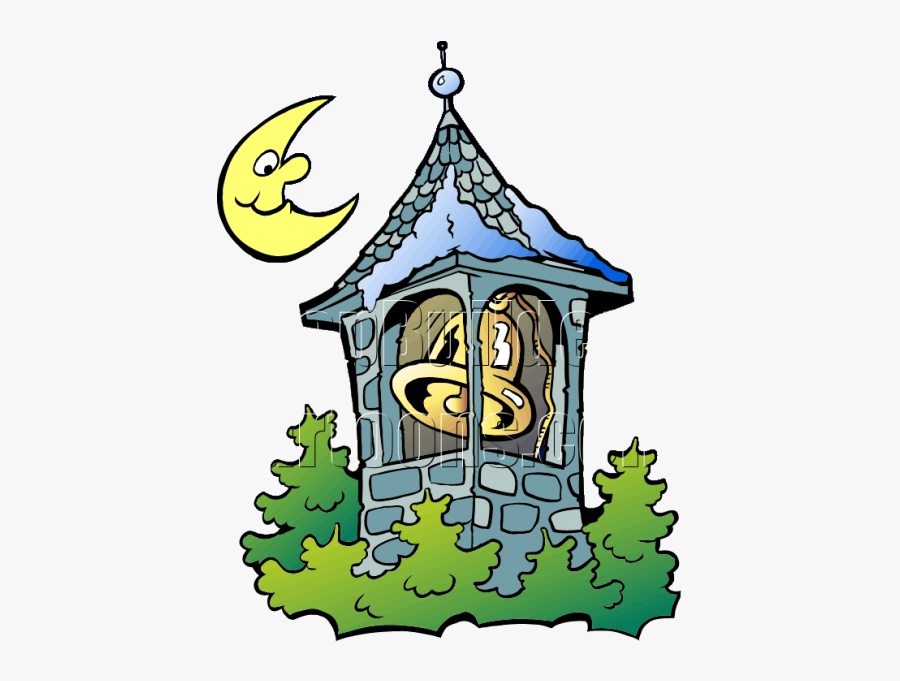 Christmas Tree Clipart Vector Illustration - Bell Tower Cartoon Church Tower Clipart, Transparent Clipart