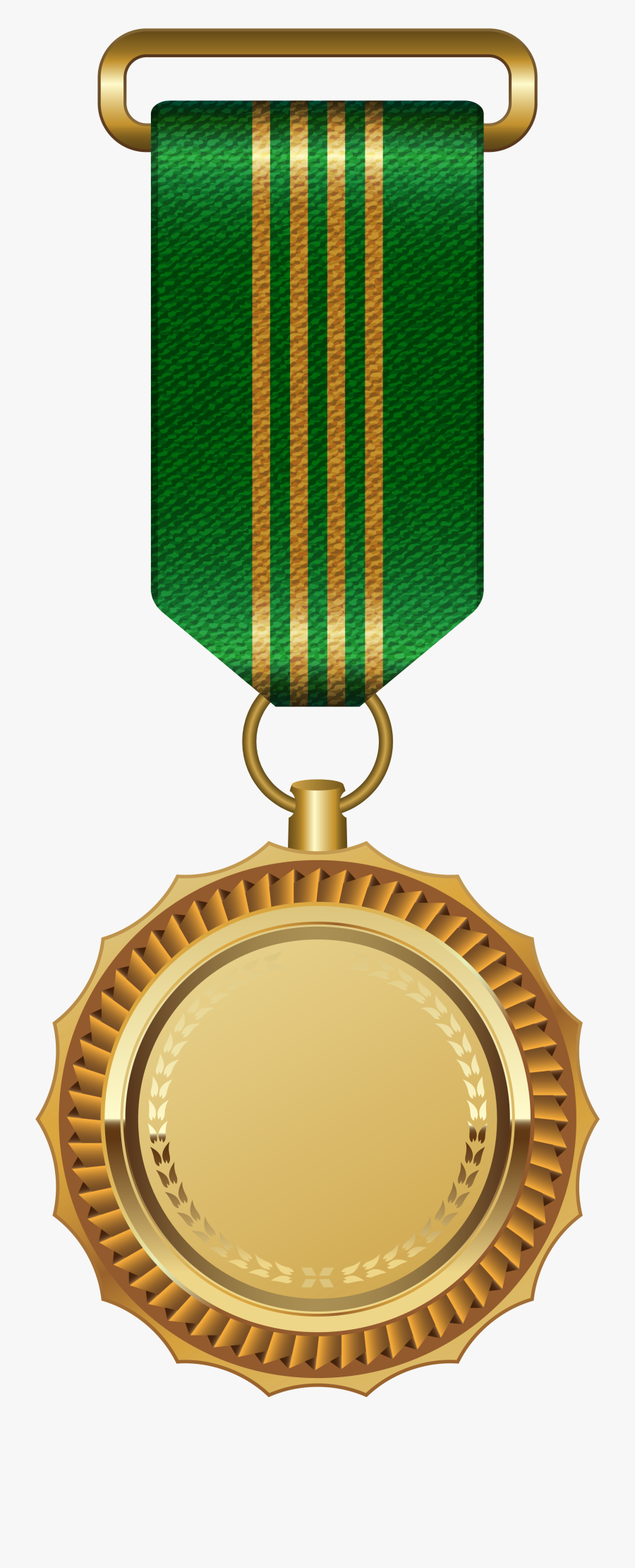Gold Medal With Green Ribbon, Transparent Clipart