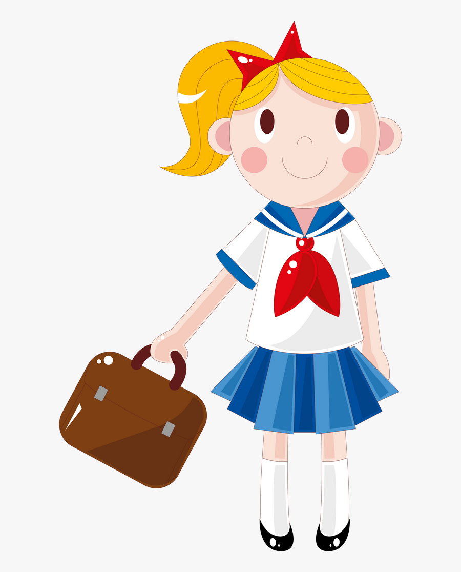 School Children - Student Image Cartoon Girl, Transparent Clipart