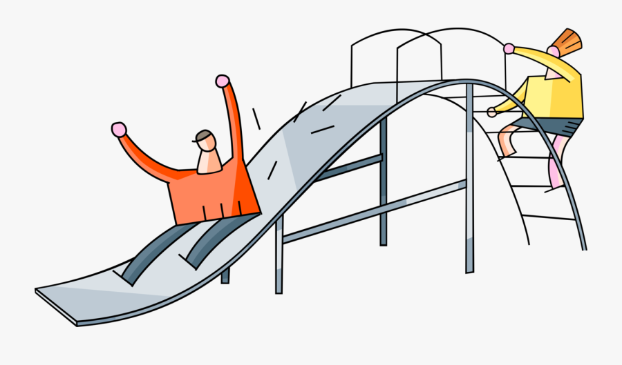 Vector Illustration Of Children Play On Slide In Park, Transparent Clipart