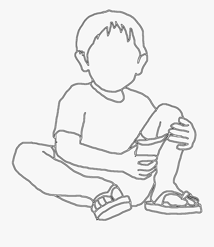 White Line Silhouette Of Children - Drawing Of A Boy Sitting, Transparent Clipart