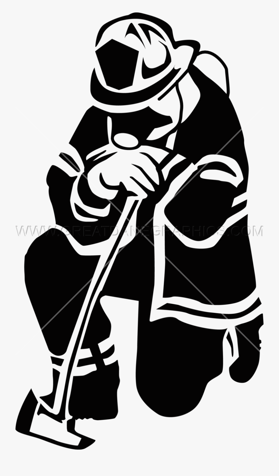 Fire Clipart Helmet - Kneeling Firefighter Black And White, Transparent Clipart