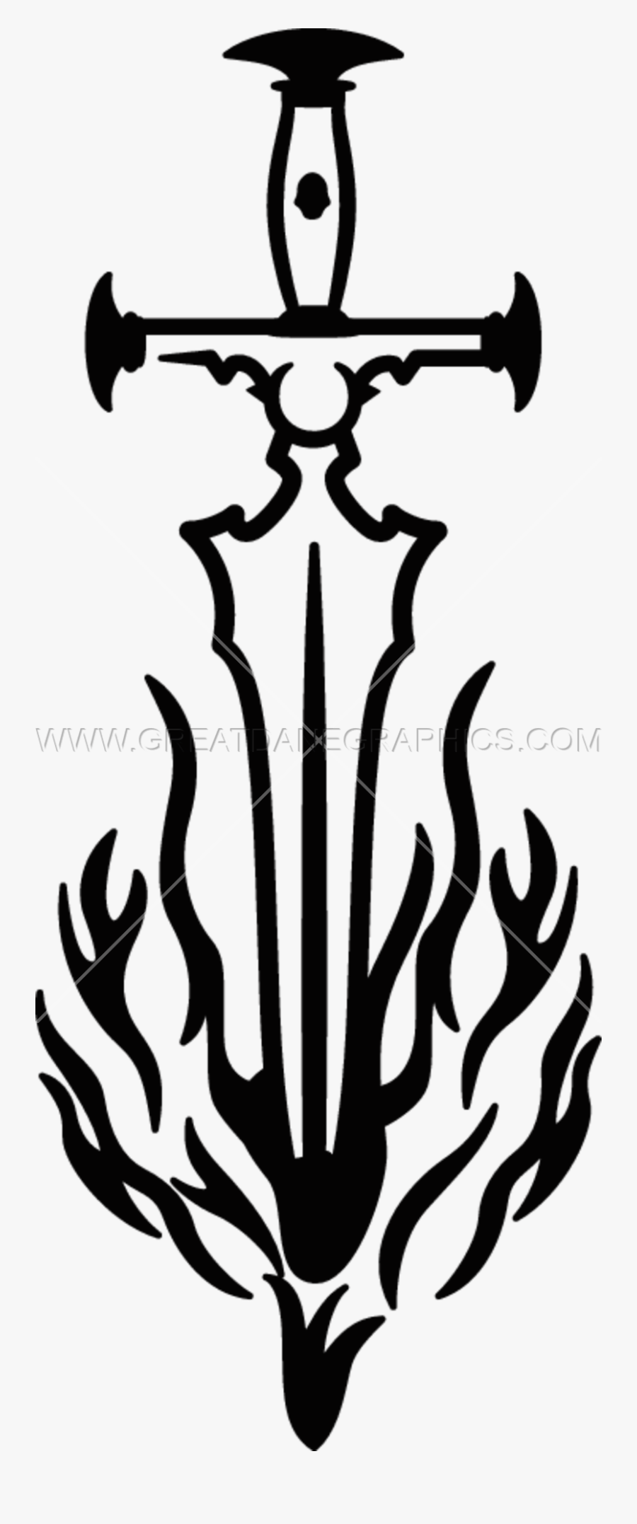 Fire Sword Black And White, Transparent Clipart