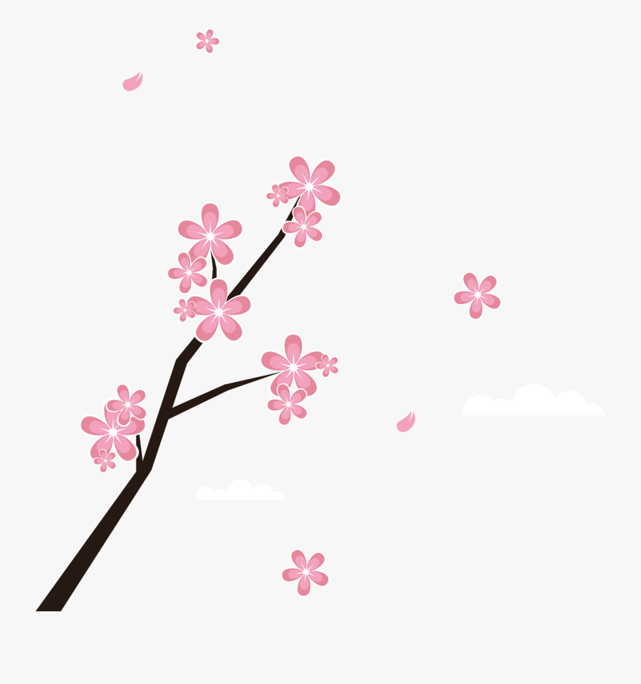 Cherry Blossom Branches And Petals Png Download - ดอก ซากุระ การ์ตูน Png, Transparent Clipart