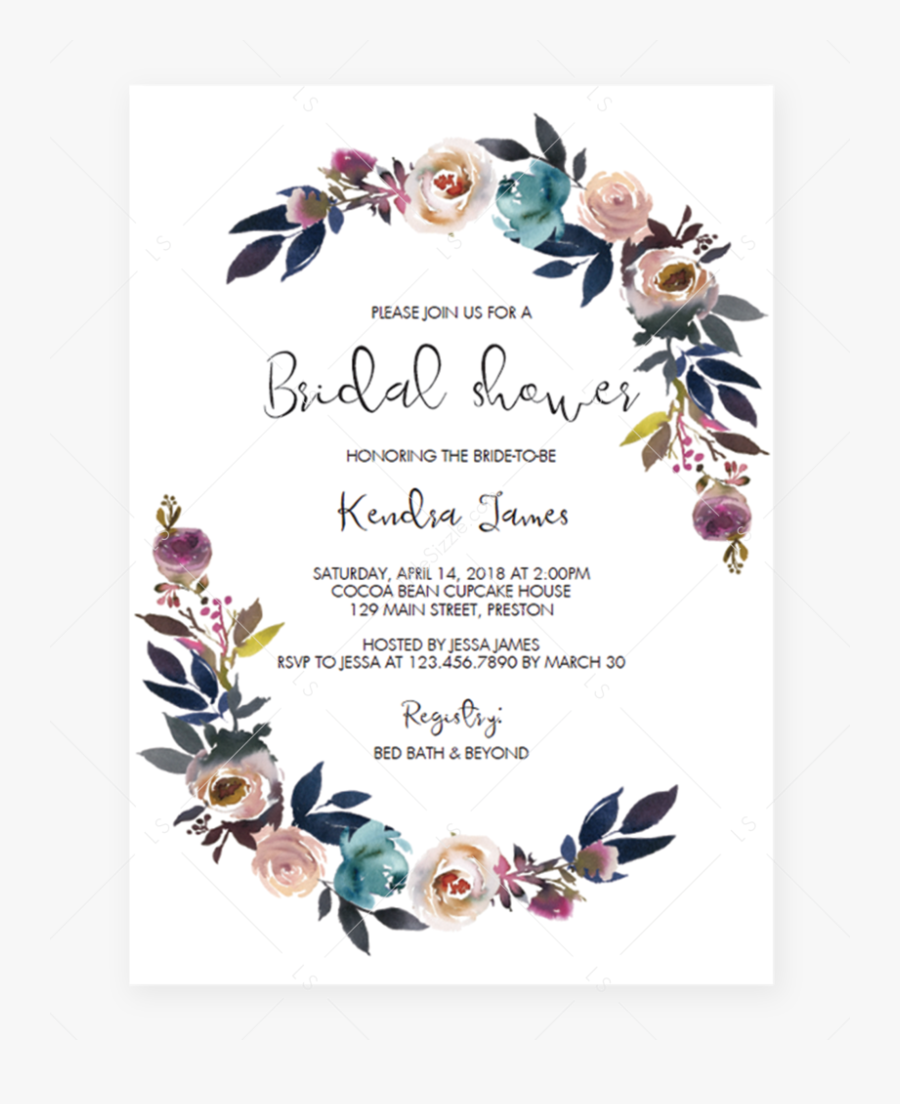 Purple Bridal Shower Invitation Template Download By - Editable Free Baby Shower Invitations Templates Pdf, Transparent Clipart