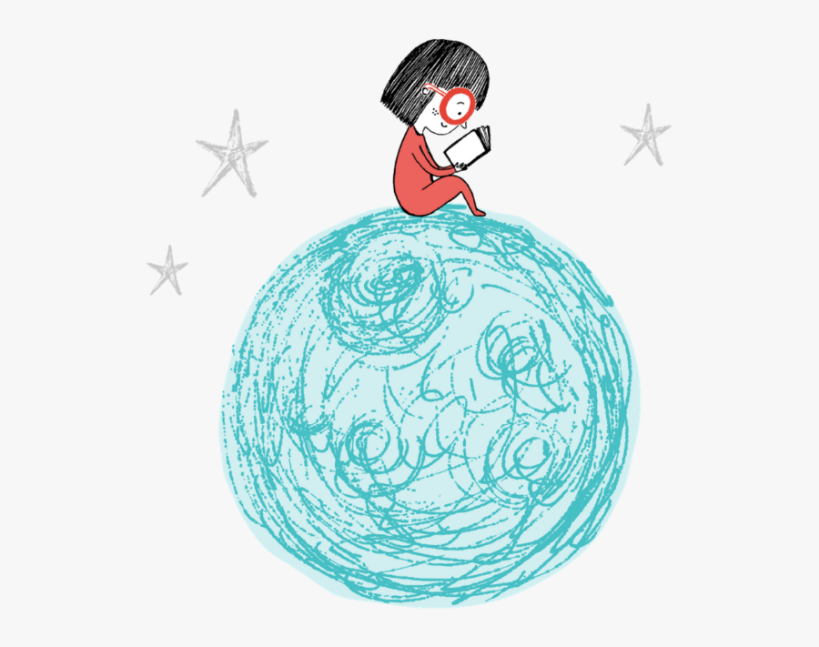 Child Reading A Children"s Book On The Moon - Di Bambini Che Leggono, Transparent Clipart