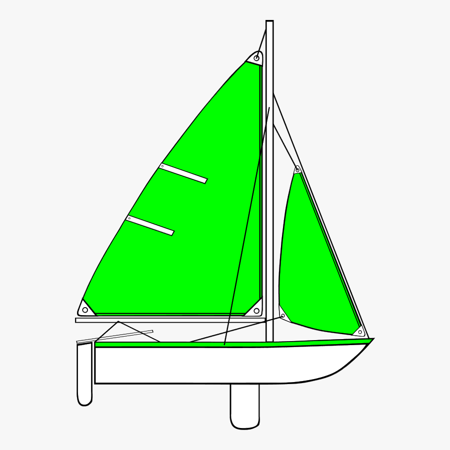 Sail Boat With Long Sail And Mast - Clip Art Boat Green, Transparent Clipart