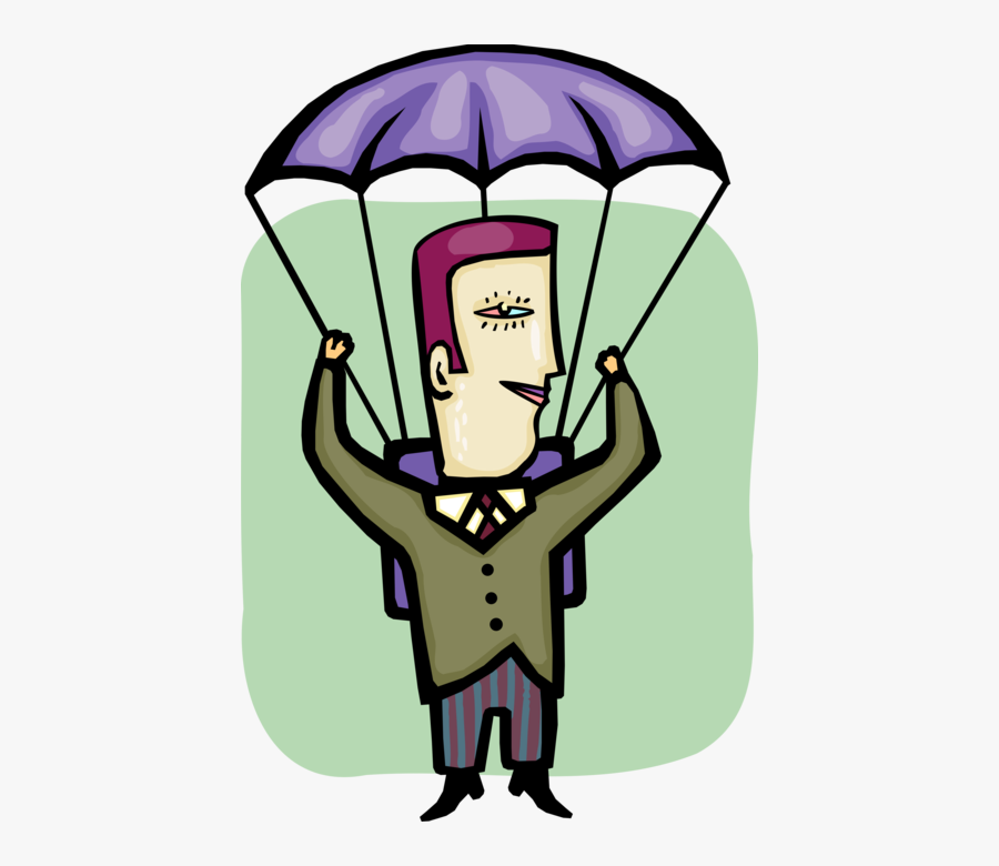 Vector Illustration Of Businessman Parachutes To Safe, Transparent Clipart