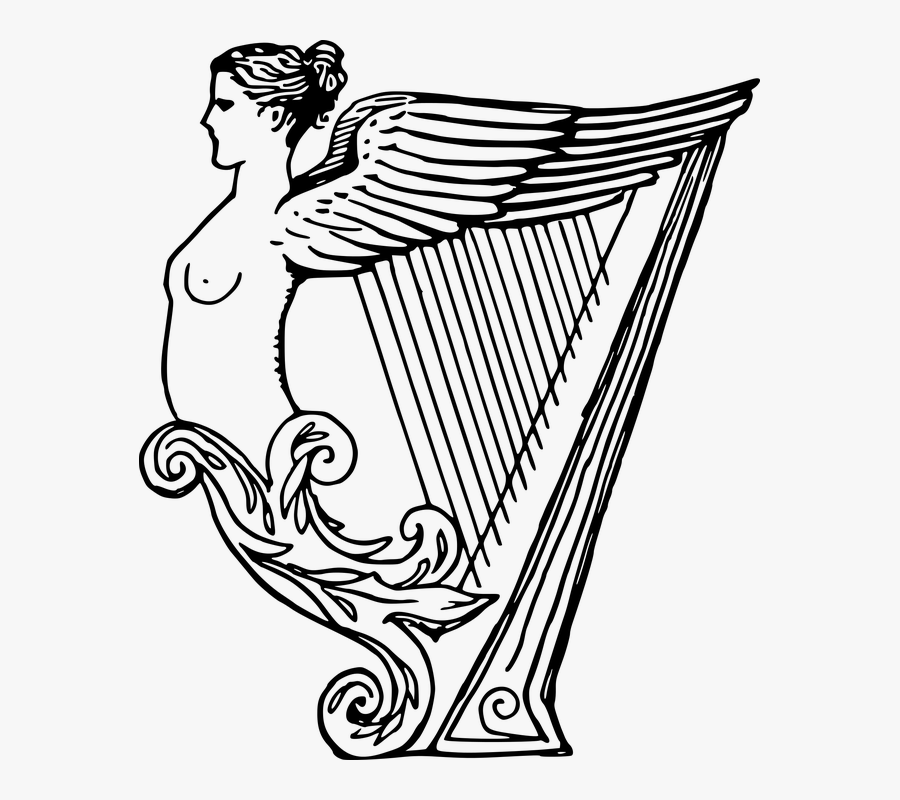 Female, Harp, Instrument, Lady, Music, Musical - Harp Instrument Drawing, Transparent Clipart