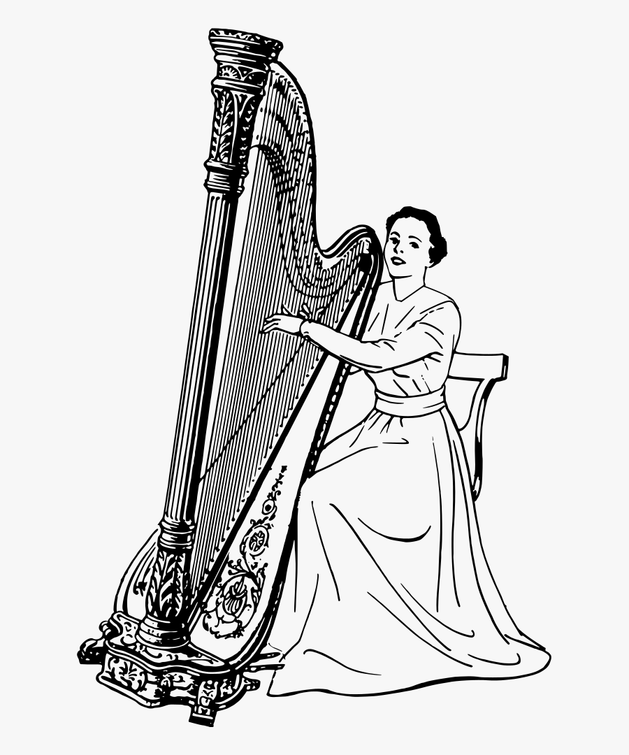 Harp - Woman Playing A Harp, Transparent Clipart