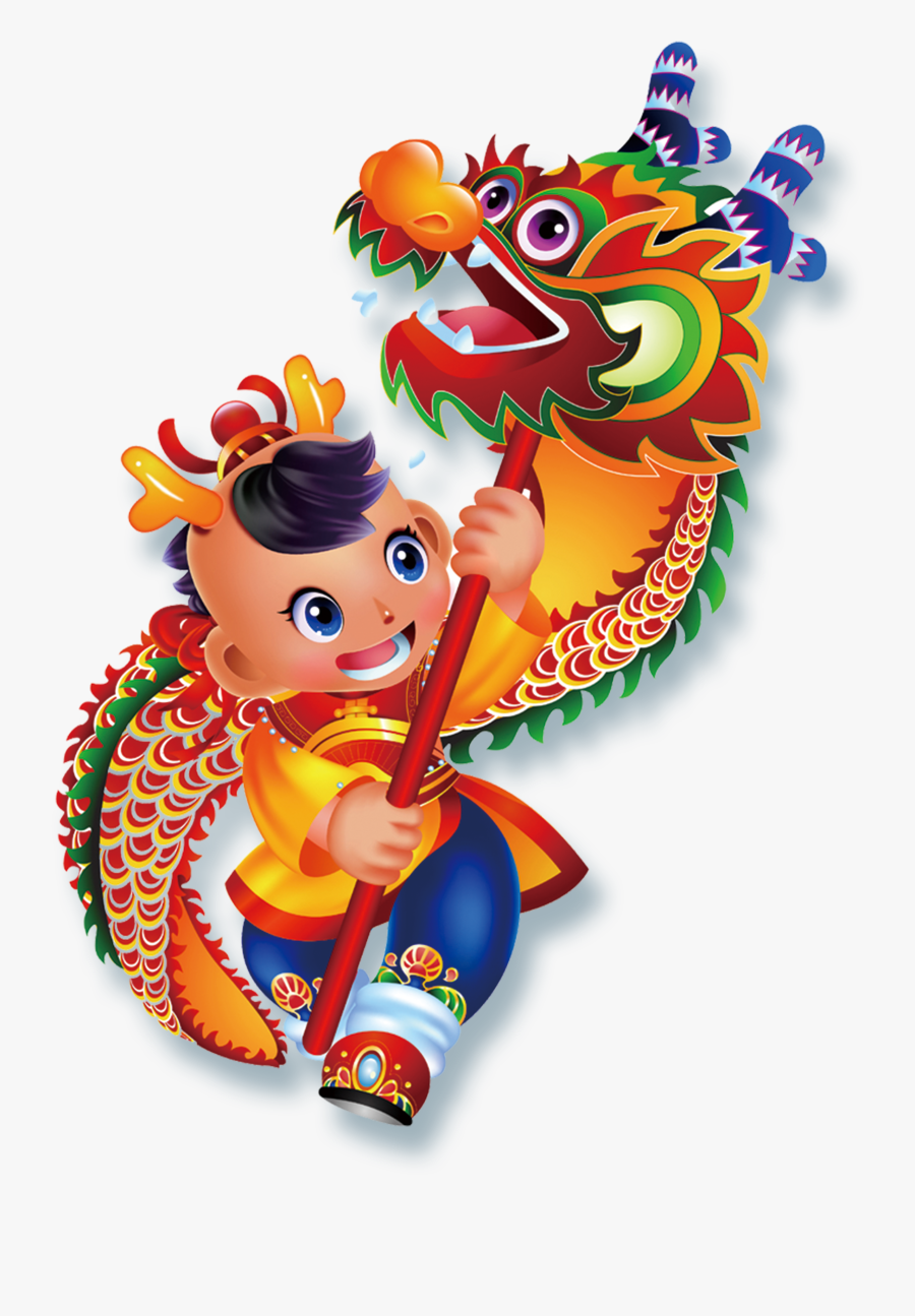 Dragon Dance Lion Dance Chinese New Year Cartoon Illustration - Lion Dance Cartoon Chinese New Year, Transparent Clipart