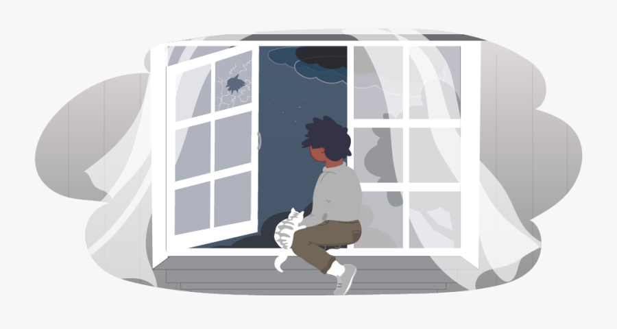 Kid Looking Out Of Broken Window - Illustration, Transparent Clipart