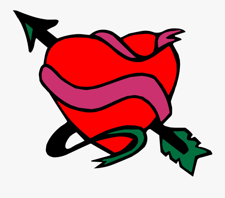 Heart With Ribbon And Arrow Png - Heart With A Bow And Arrow, Transparent Clipart