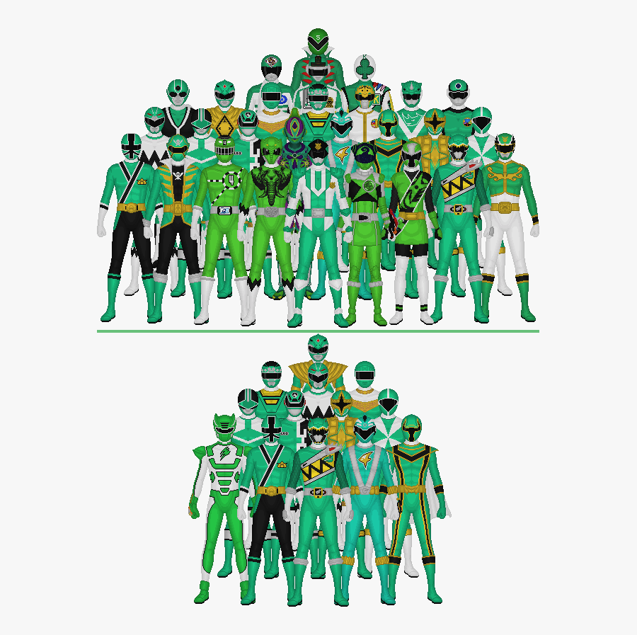 All Super Sentai And Power Rangers Greens By Taiko554 - All Power Rangers Green, Transparent Clipart