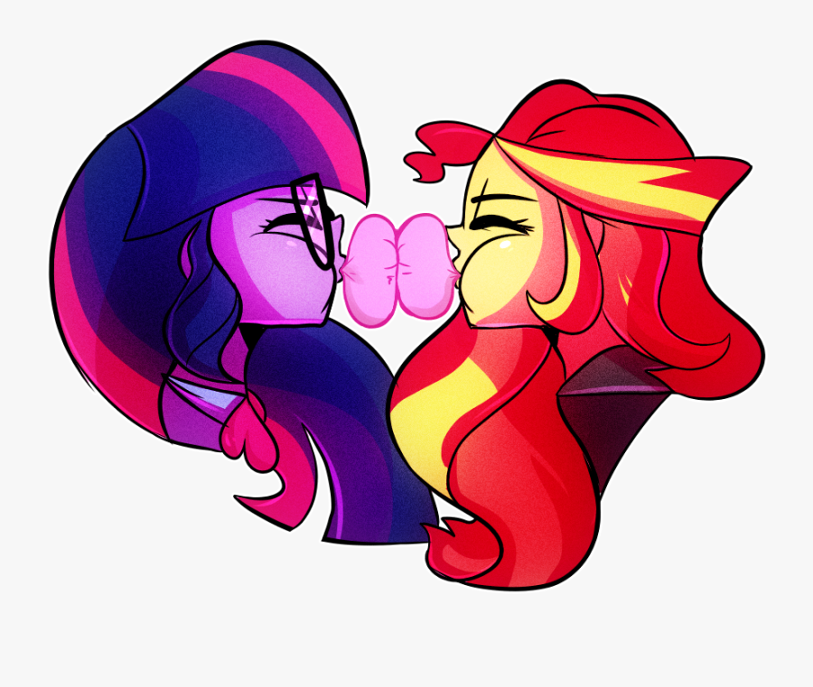 Transparent Sunset Clip Art - Twilight Sparkle And Sunset Shimmer Bubblegum, Transparent Clipart
