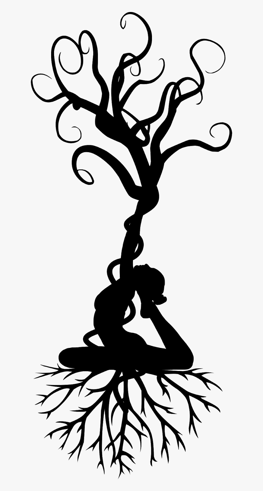 Yoga, Tree, Silhouette, Women, Meditation, Harmony, - Gambar Pohon Berakar Hitam Putih, Transparent Clipart