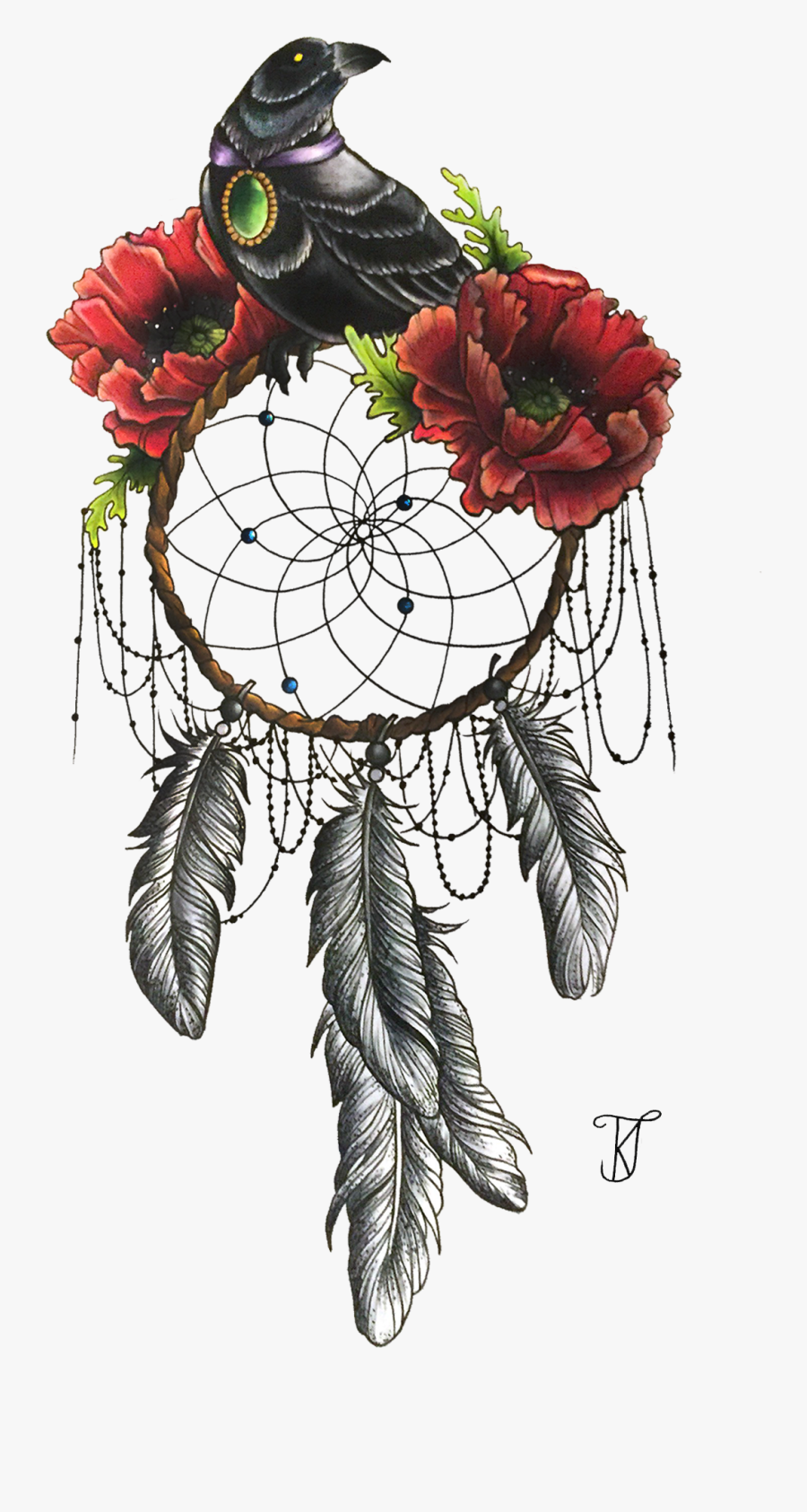 Dreamcatcher Transparent Floral Clip Royalty Free Download - Dream Catcher With Raven, Transparent Clipart