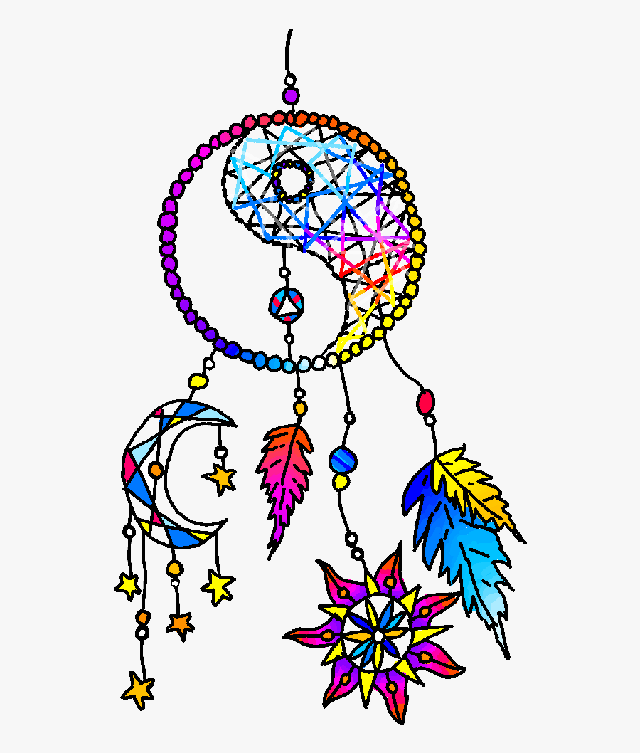 Drawing Rainbow Dreamcatcher , Png Download - Rainbow Dream Catcher Drawing, Transparent Clipart