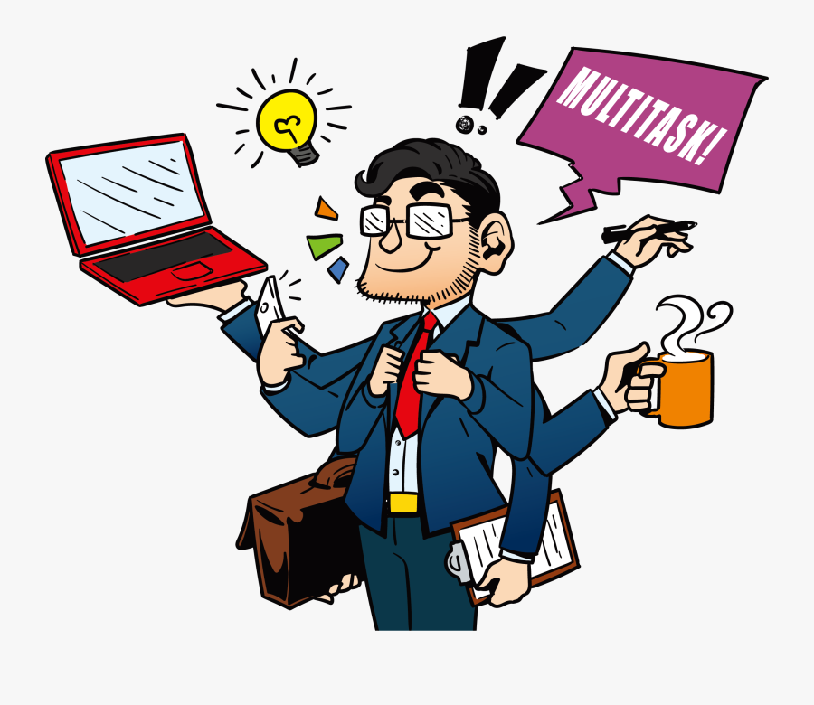 Multi Tasking Human Cartoon, Transparent Clipart