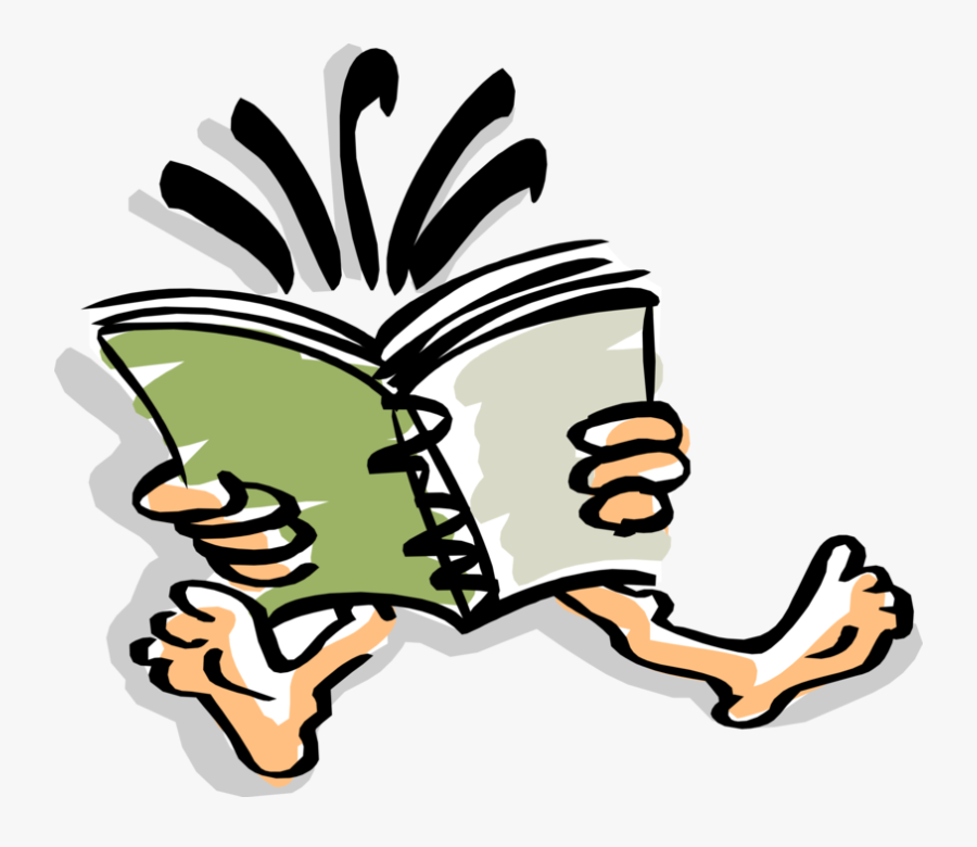 Vector Illustration Of Barefoot Kid Reading Book - Project Work, Transparent Clipart